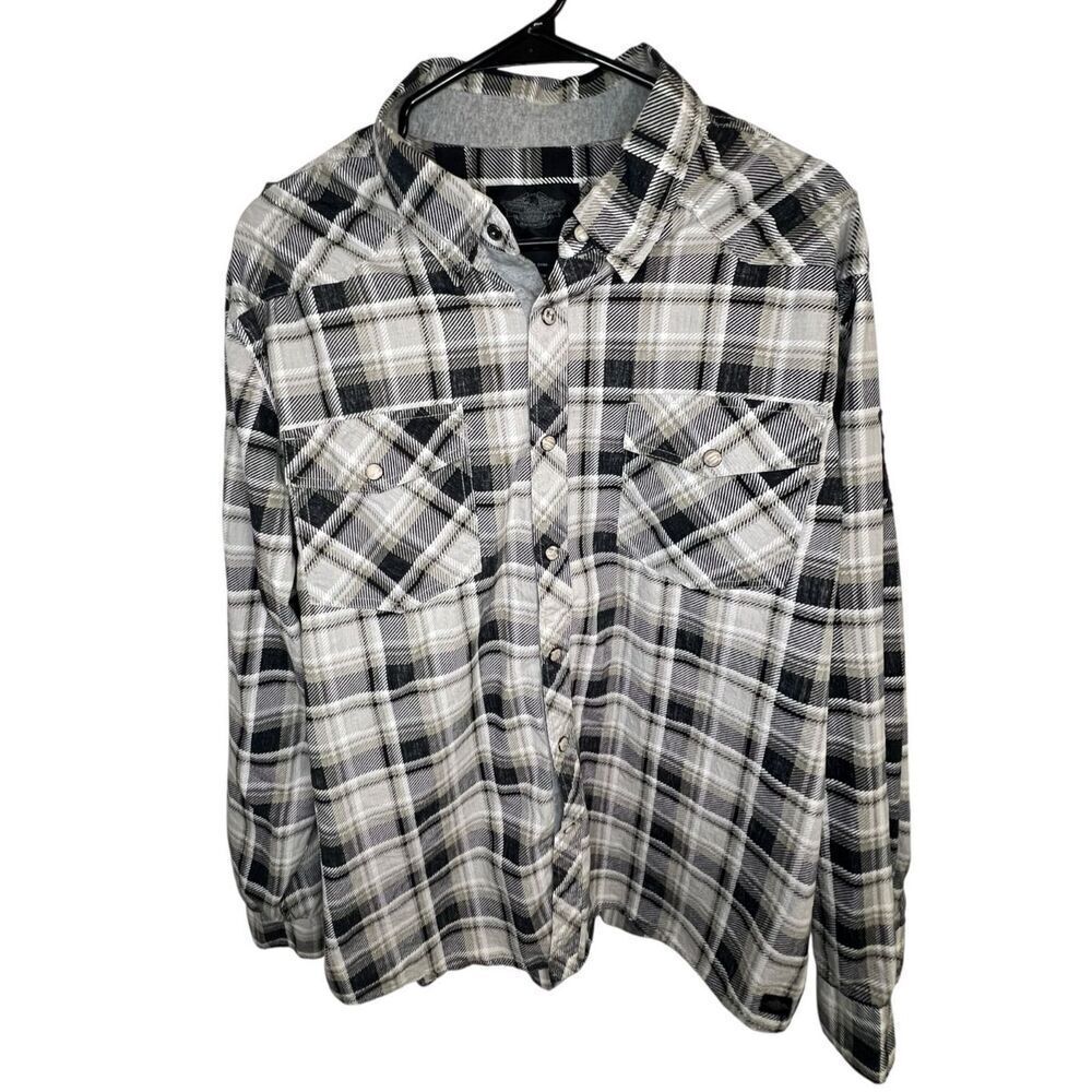 Harley Davidson Plaid Pearl Button Up Long Sleeve Shirt With Patches